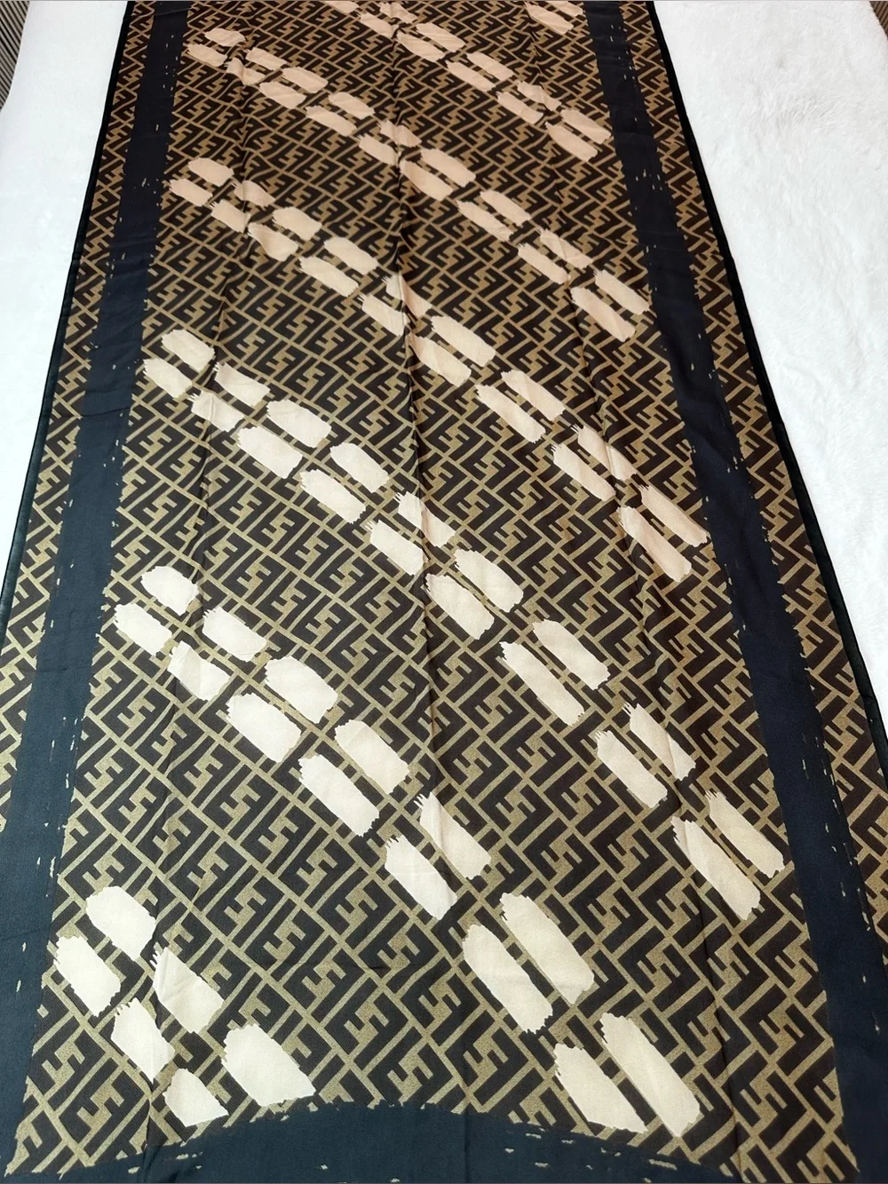 Fendi Brown Cream FF Monogram Diagonal Pattern Scarf
